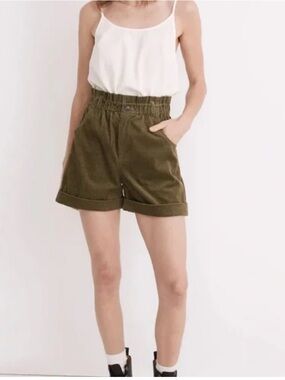 Madewell Olive High-Rise Corduroy Paperbag Shorts